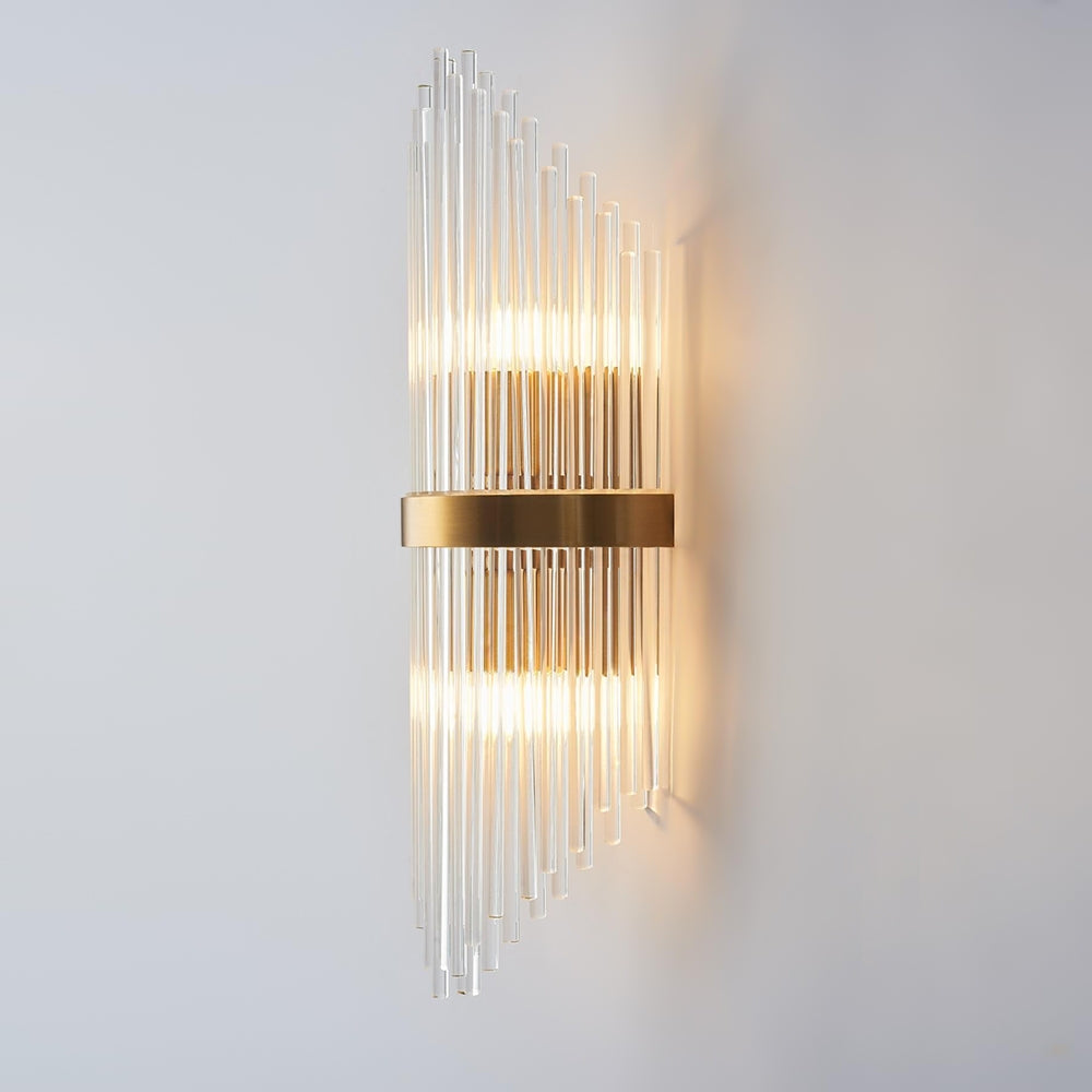 Striaged 2-Light Gold Glass Wall Sconce Metal Vanity Wall Light for Bathroom