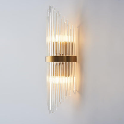 Striaged 2-Light Gold Glass Wall Sconce Metal Vanity Wall Light for Bathroom