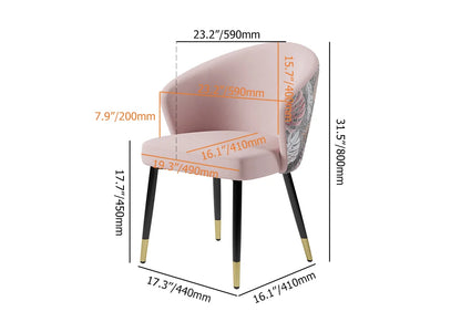 Pink Upholstered Velvet Dining Chair Modern Arm Chair in Gold & Black