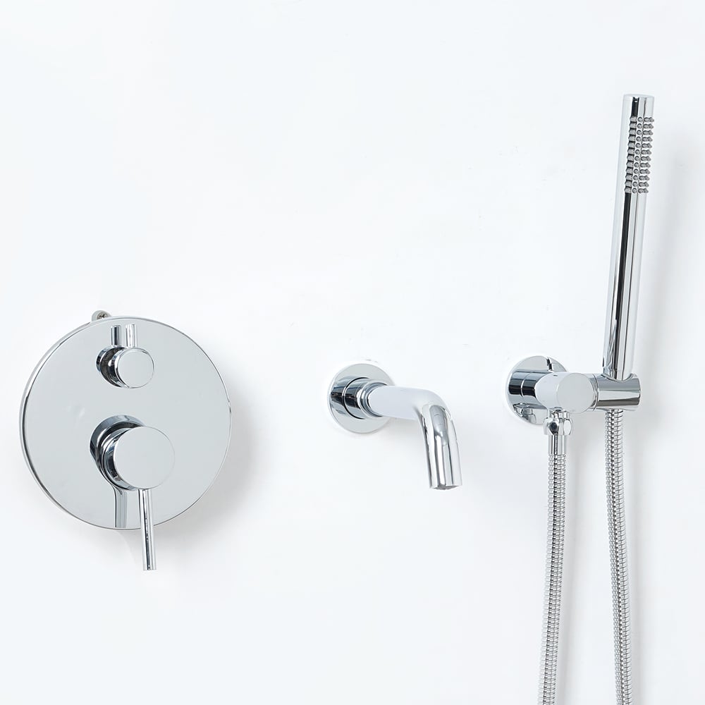 Stev Modern Wall-Mount Swivel Bath Filler Mixer Tap with Handshower in Polished Chrome