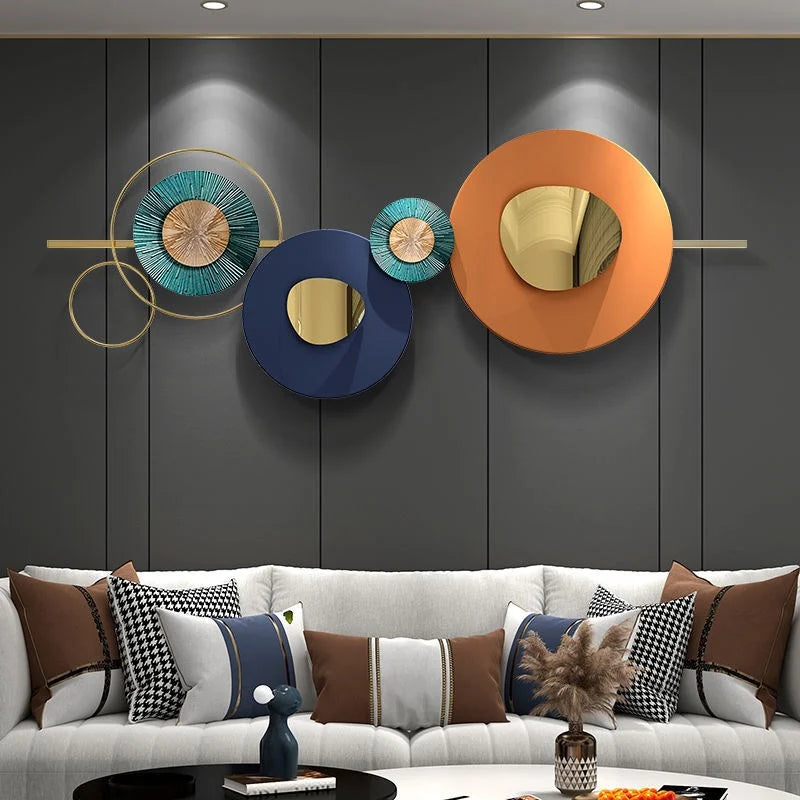 Modern Metal Wall Decor Overlapping Creative Geometric Round Home Hanging Art in Large