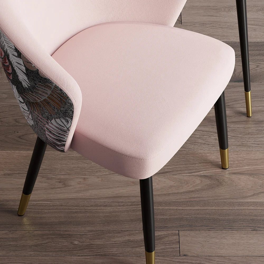 Pink Upholstered Velvet Dining Chair Modern Arm Chair in Gold & Black