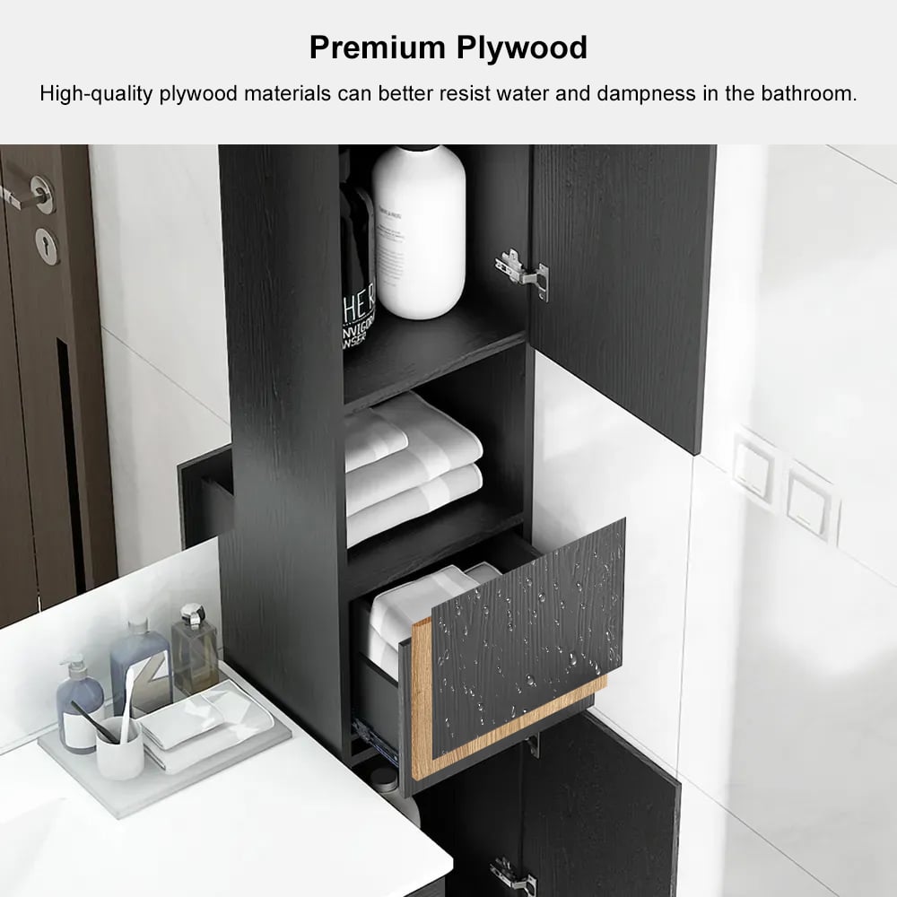 Modern Bathroom Cabinet with Drawers Wall Mounted Bathroom Cabinet with Doors with Shelf- Black