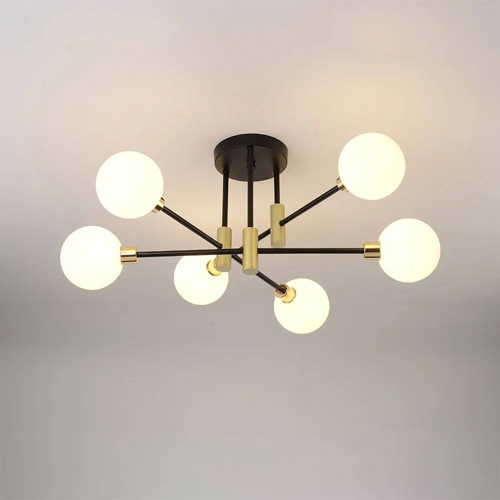 Modern White Glass 6-Light Semi-Flush Mount Chandelier