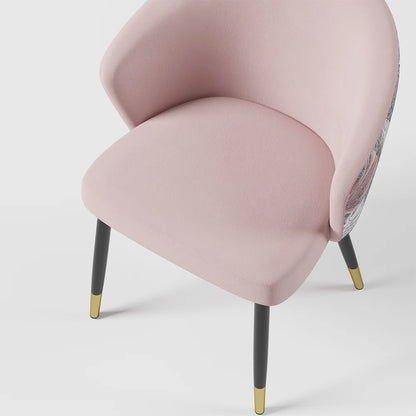 Pink Upholstered Velvet Dining Chair Modern Arm Chair in Gold & Black