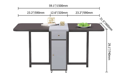 Ultic 1500mm Modern Grey Rectangle Folding Wood Dining Table Set with Chair 5 Pieces