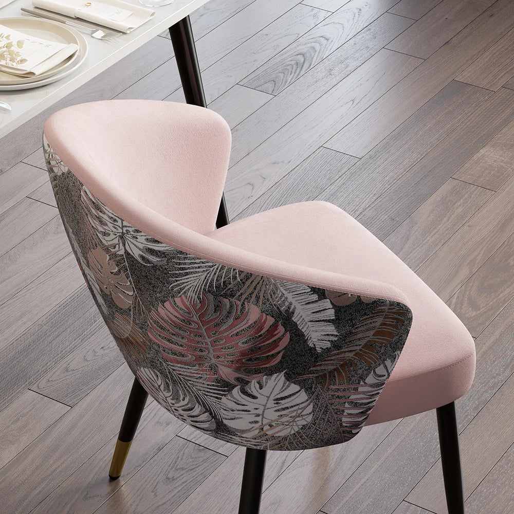 Pink Upholstered Velvet Dining Chair Modern Arm Chair in Gold & Black