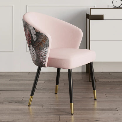 Pink Upholstered Velvet Dining Chair Modern Arm Chair in Gold & Black