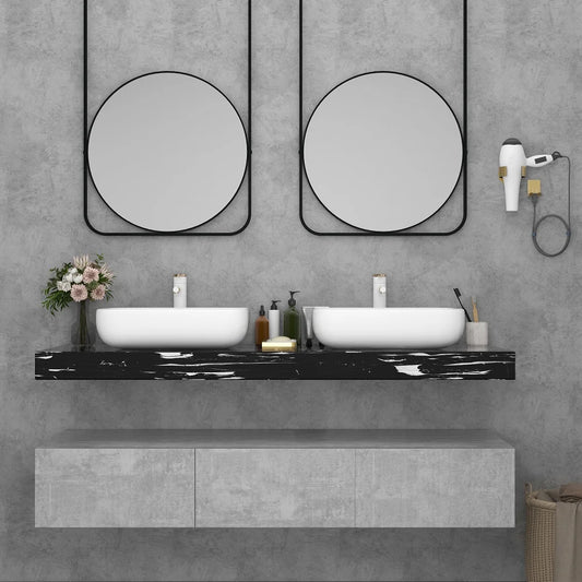 60" Floating Wall Mount Bathroom Vanity Set Vessel Double Sink Vanity