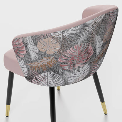 Pink Upholstered Velvet Dining Chair Modern Arm Chair in Gold & Black