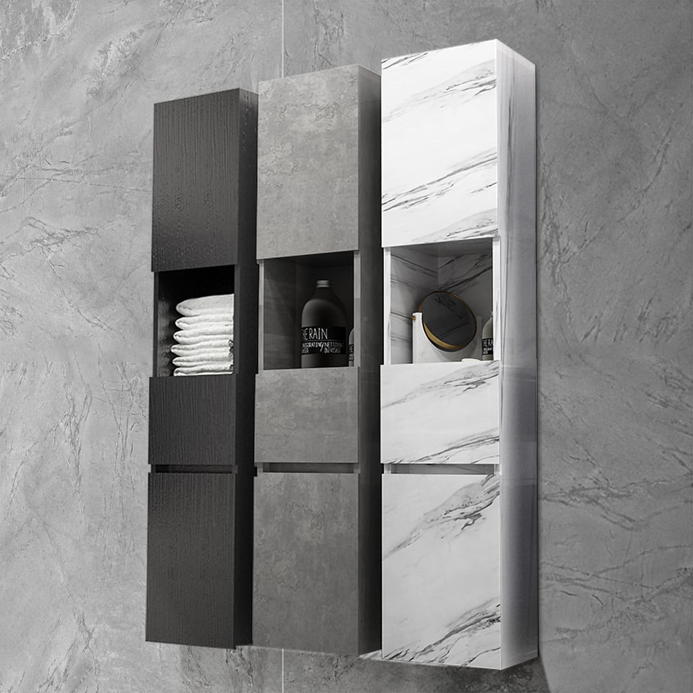 Modern Bathroom Cabinet with Drawers Wall Mounted Bathroom Cabinet with Doors with Shelf- Black