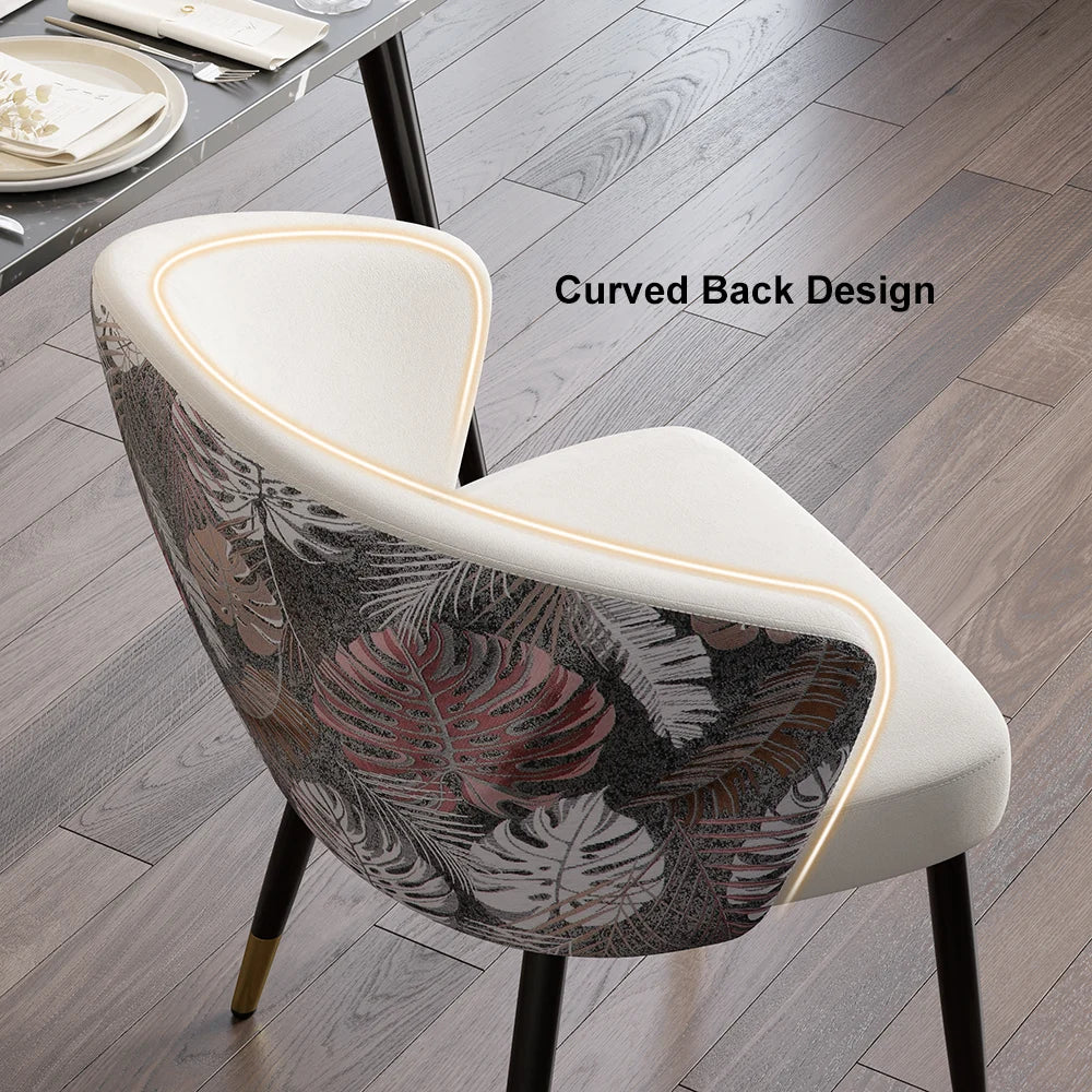 White Upholstered Velvet Dining Chair Curved Back Modern Arm Chair