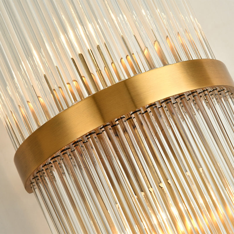 Striaged 2-Light Gold Glass Wall Sconce Metal Vanity Wall Light for Bathroom